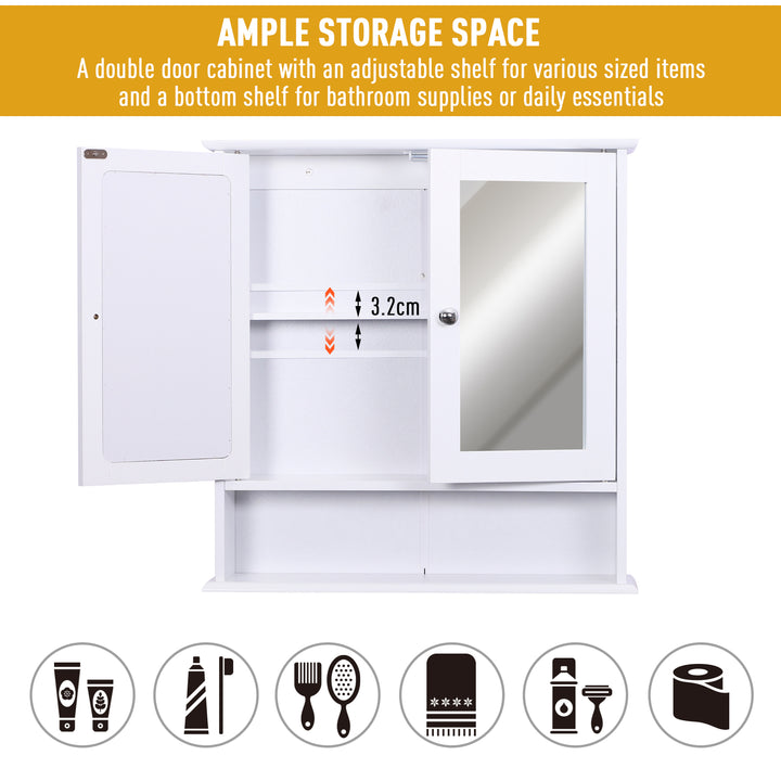 Wall-mounted Bathroom Cabinet Mirror Door Organiser Storage Shelves Living Room White