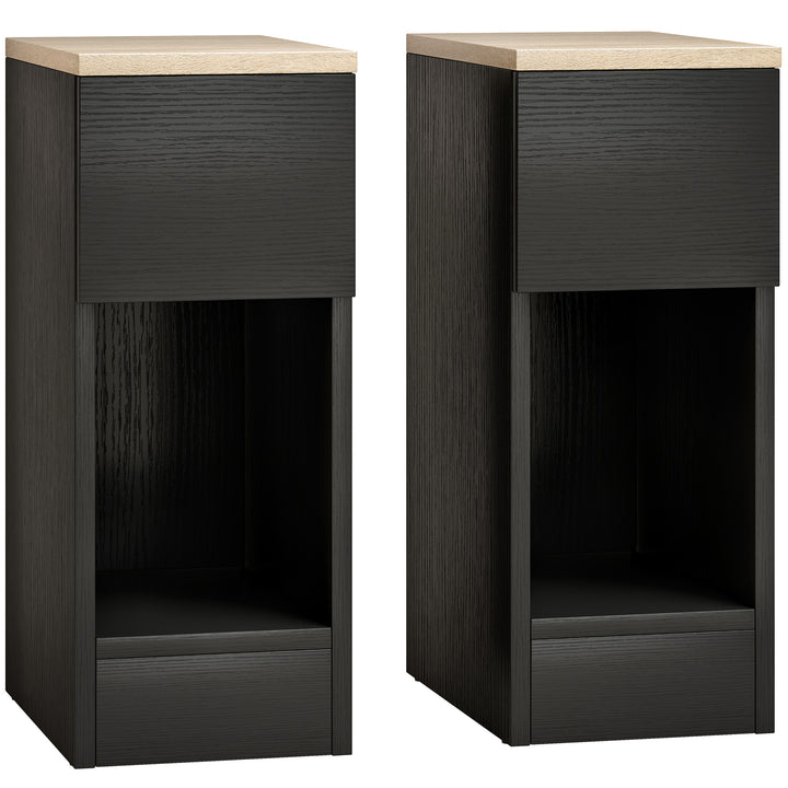 Set of Two Modern Storage Bedside Tables - Black