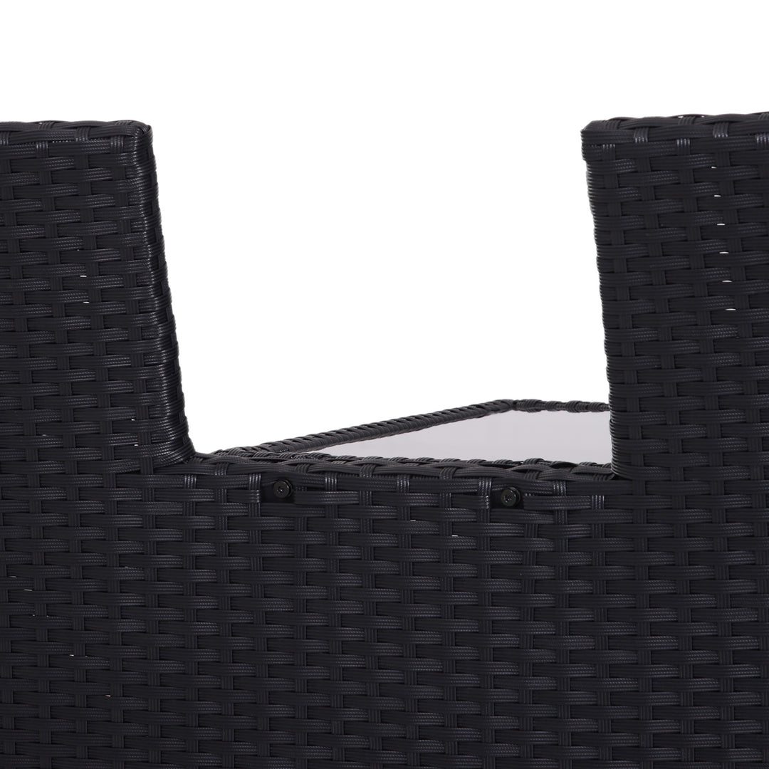 2-Seater Rattan Chair Set W/Middle Tea Table-Black