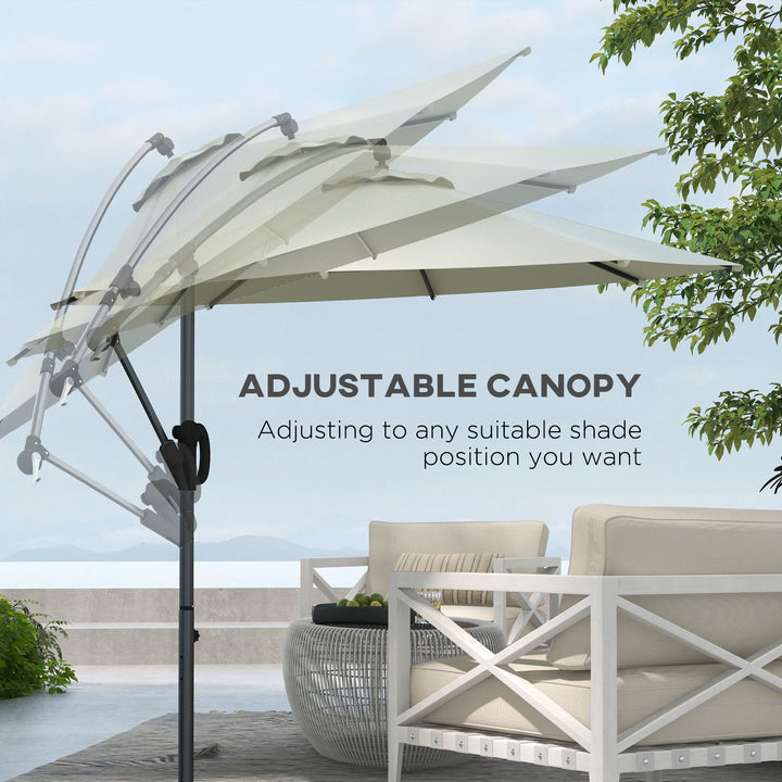 Outsunny 3(m) Cantilever Parasol with Cross Base, Banana Parasol with Crank Handle, Tilt and 8 Ribs, Round Hanging Patio Umbrella