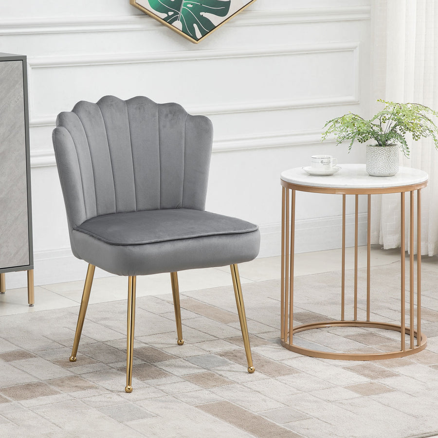 Velvet-Feel Shell Accent Chair - Grey