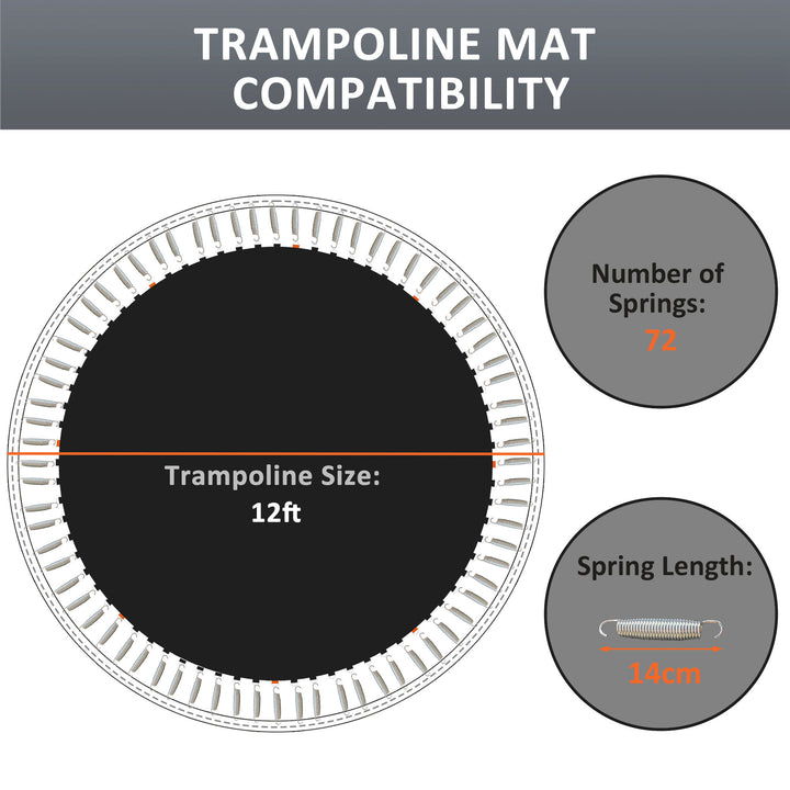 SPORTNOW Replacement Trampoline Mat with Spring Pull Tool, 72 V-Hooks, for 12ft Trampoline using 14cm Springs, Black