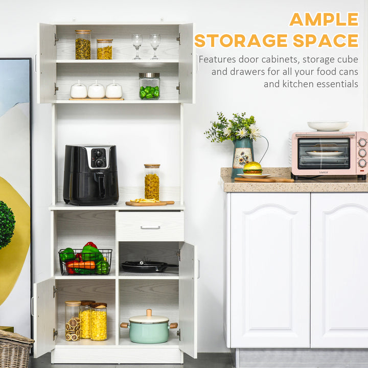 Freestanding Kitchen Cupboard, Modern Kitchen Storage Cabinet with Doors, Microwave Counter and Adjustable Shelves, White