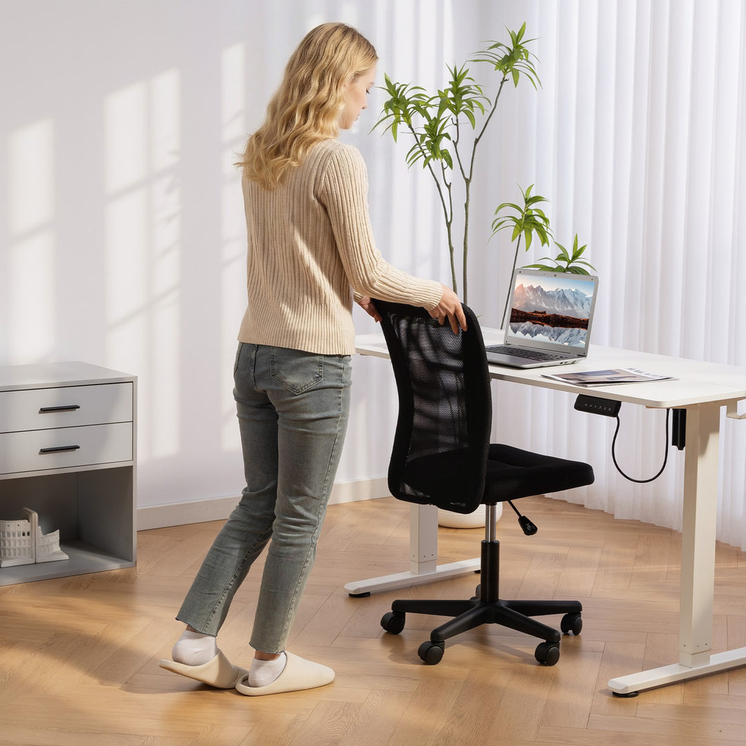 Computer Desk Chair, Armless Mesh Office Chair with Adjustable Height 