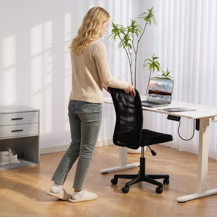 Computer Desk Chair, Armless Mesh Office Chair with Adjustable Height 