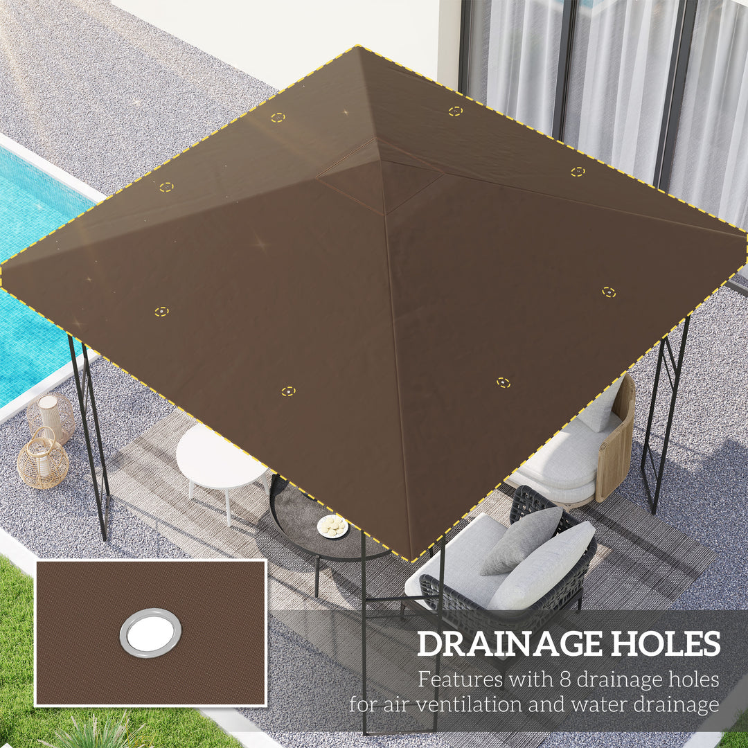 3 x 3(m) Gazebo Canopy Replacement Cover, Garden Gazebo Roof Replacement with Drain Holes, Water-resistant Plastic Coating, 370g/㎡, UPF30+, TOP COVER ONLY, Brown