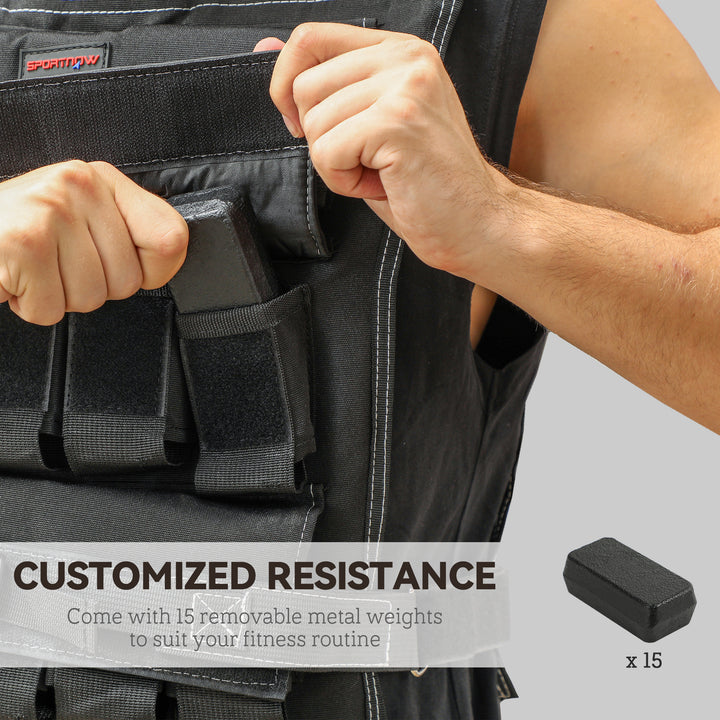 15KG Adjustable Weighted Vest, Running Weight Vest, with 30 Metal Weights, Reflective Strips, for Running, Exercise