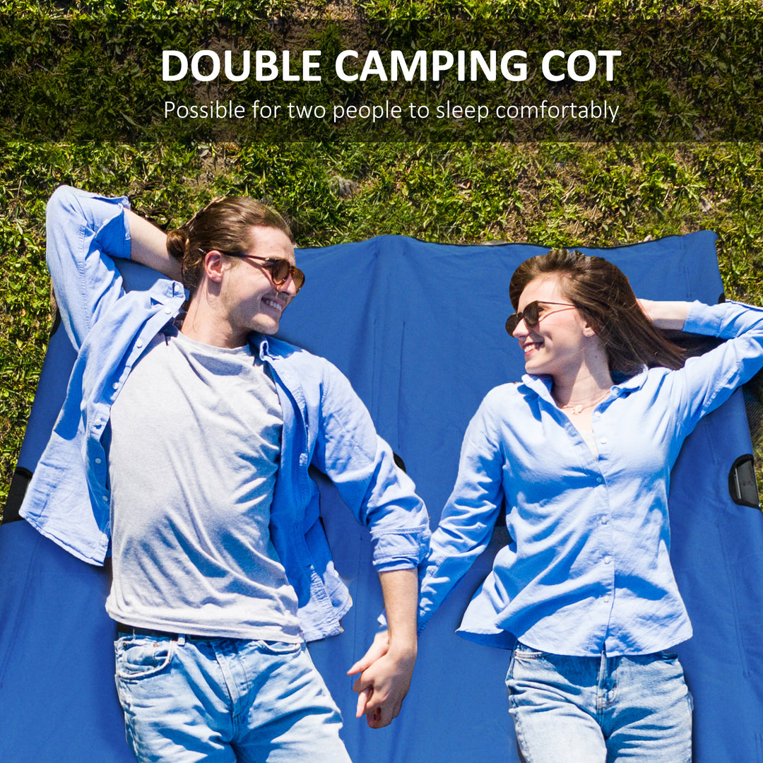 Double Camping Cot Bed, with Bag - Blue