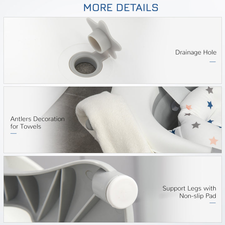 MCL Foldable Baby Bathtub Set, Collapsible Bath Tub with Thermostatic Water Plug, Non-Slip Support, Cushion Pad, Drain Plugs, for Newborn to 3 Years - Offwhite