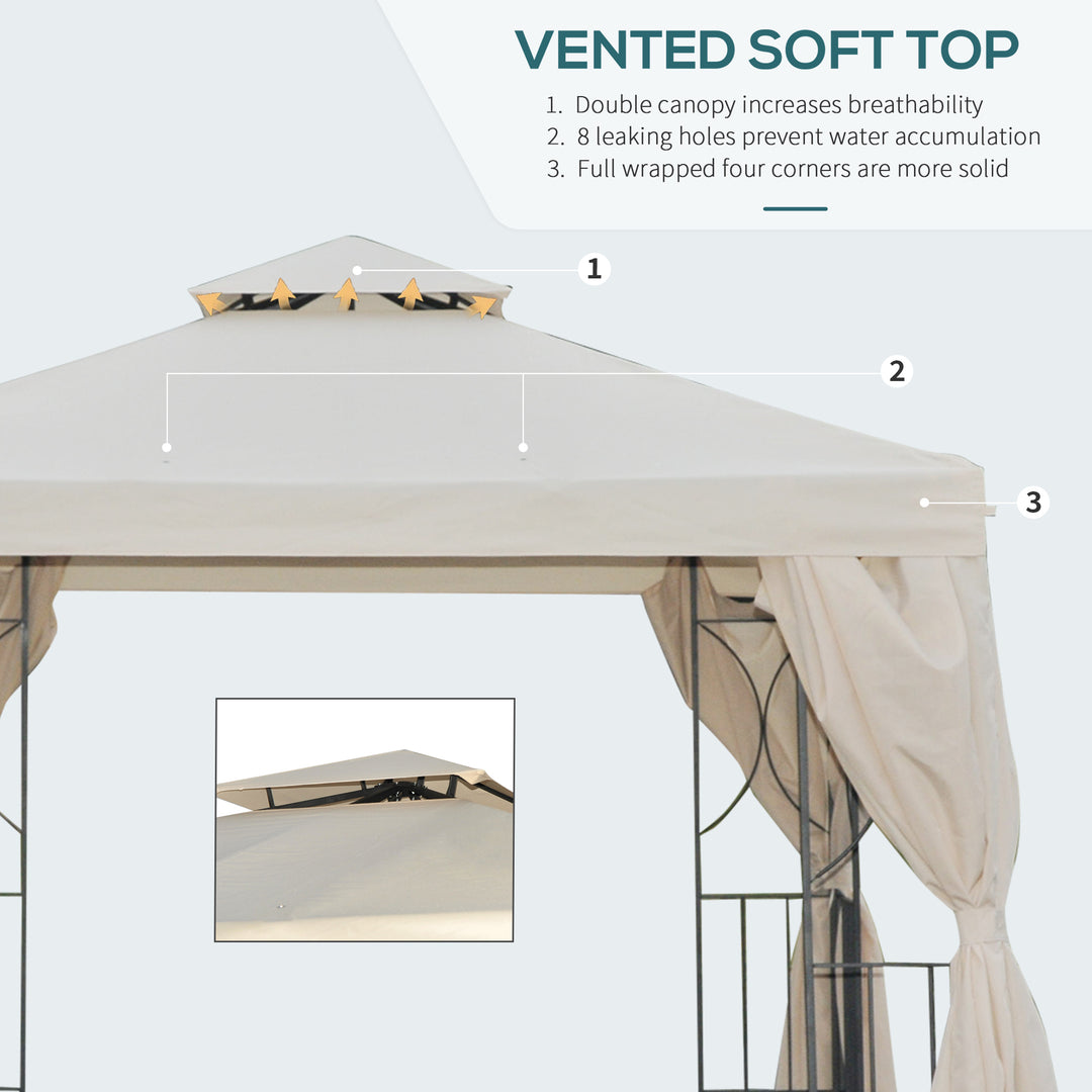 Outsunny 3 x 3 m Garden Metal Gazebo Marquee Patio Wedding Party Tent Canopy Shelter with Pavilion Sidewalls  (Beige)