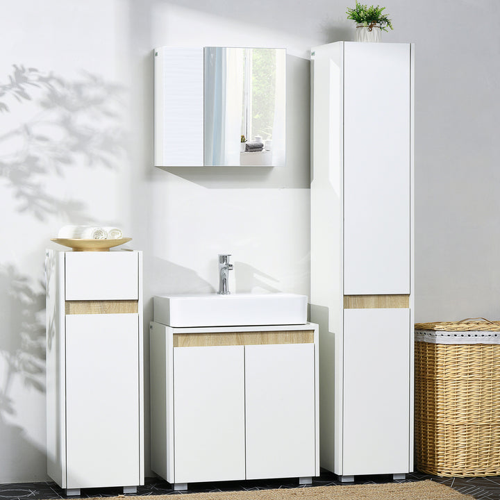 Kleankin Floor Standing Sink Cabinet, Modern Bathroom Storage Cupboard, Freestanding with Double Doors, White