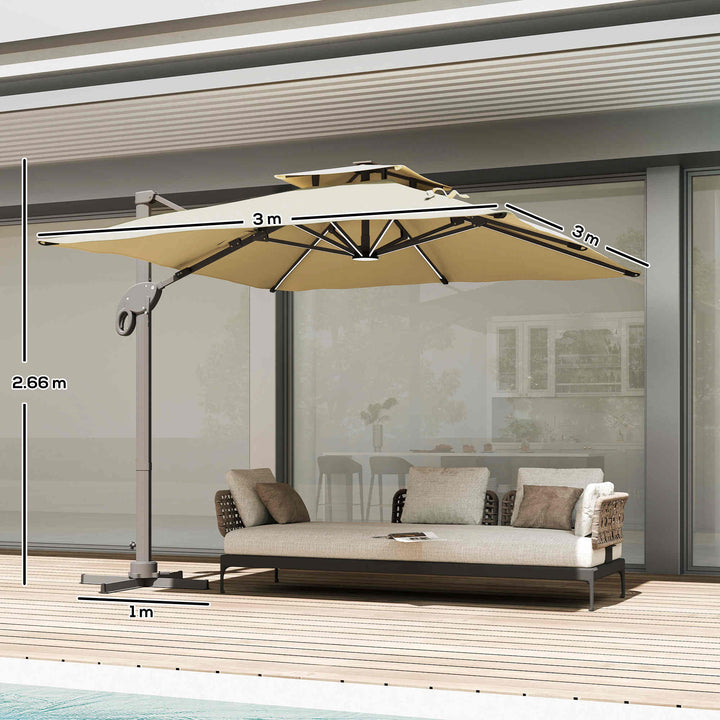MCL 3 x 3(m) Aluminium Sun Square Canopy Top w/ Adjustable Pole Angle Khaki