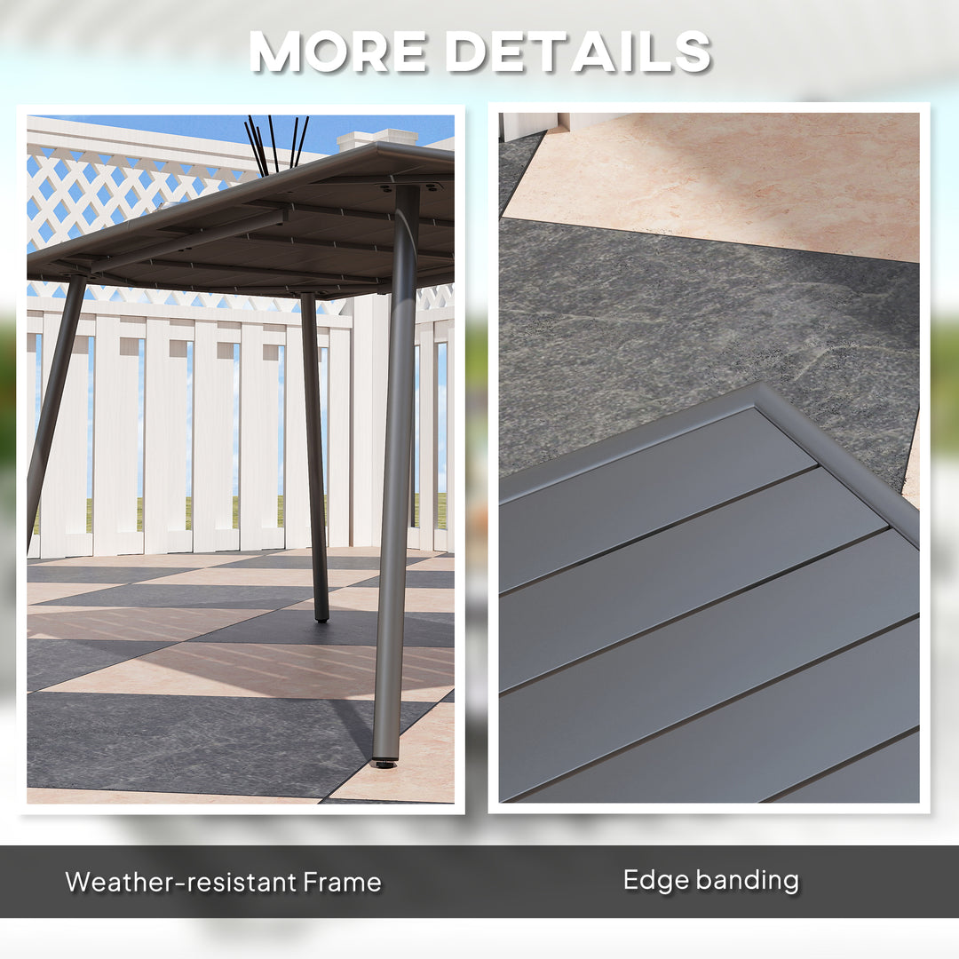 Rectangle Garden Table with Slat Top, Steel Frame, Outdoor Table for 6 Person, 150 x 80 x 74 cm, Grey
