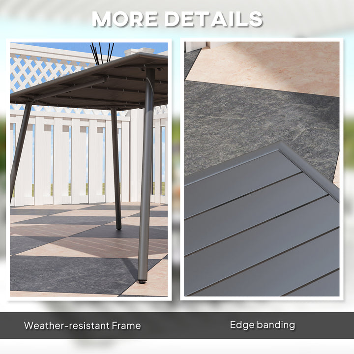 Rectangle Garden Table with Slat Top, Steel Frame, Outdoor Table for 6 Person, 150 x 80 x 74 cm, Grey