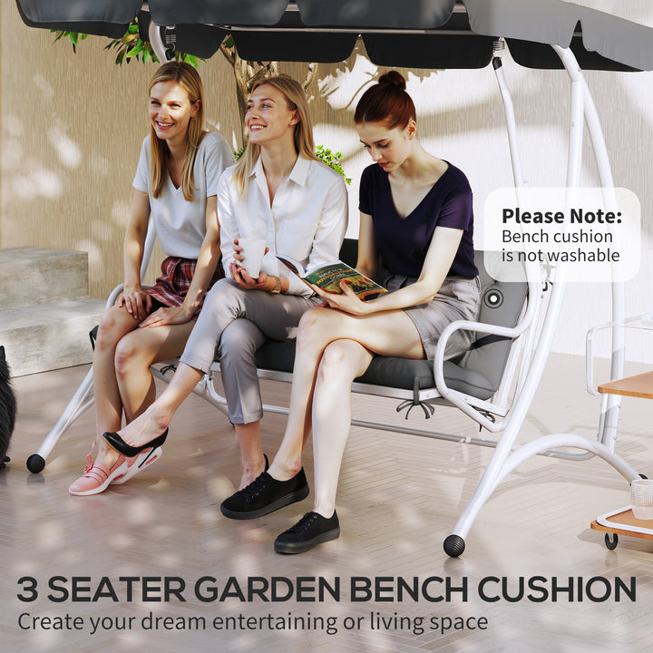 3 Seater Bench Cushion, Garden Chair Cushion with Back and Ties for Indoor and Outdoor Use, 98 x 150 cm, Dark Grey