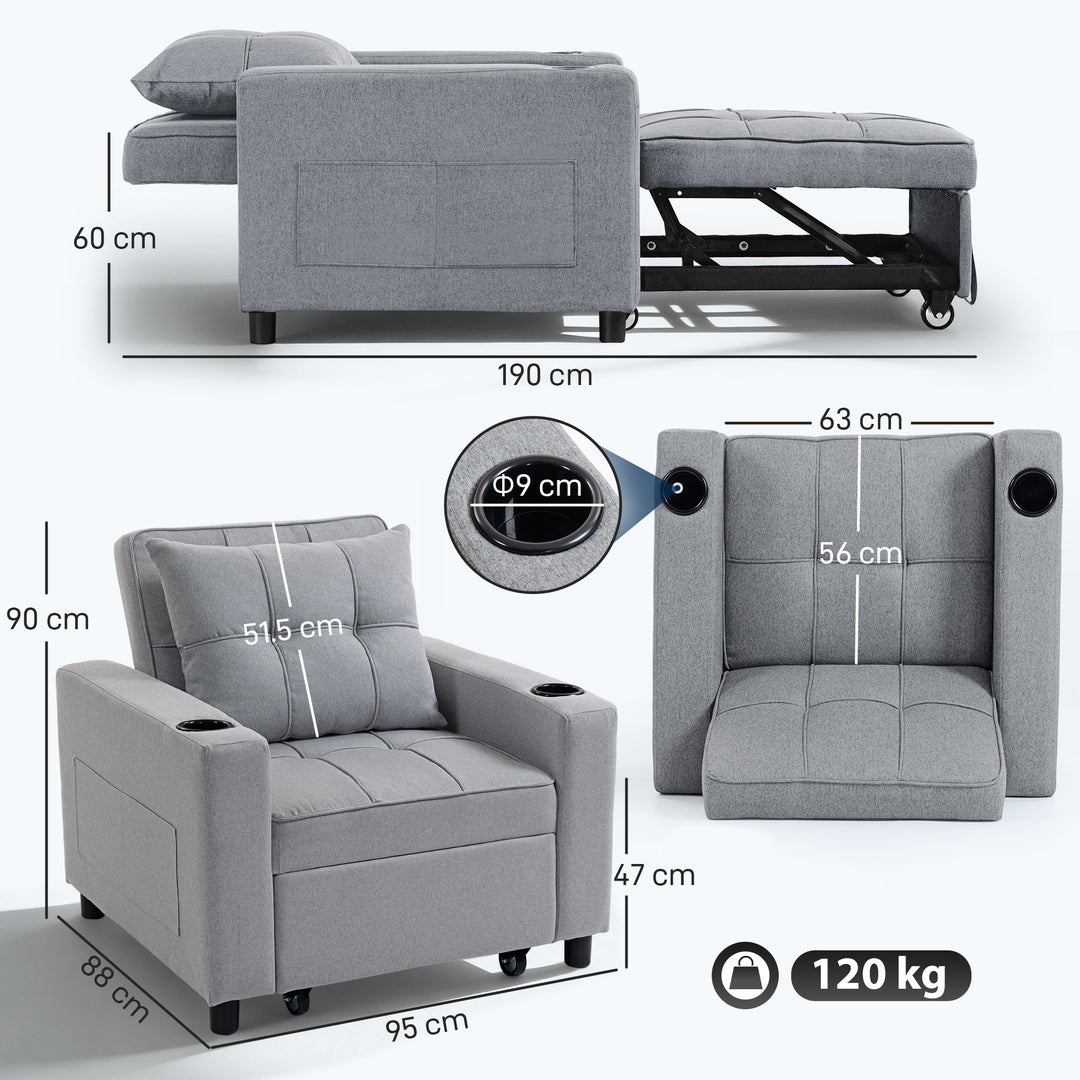 3-in-1 Single Sofa Bed, Convertible Sleeper Chair Bed