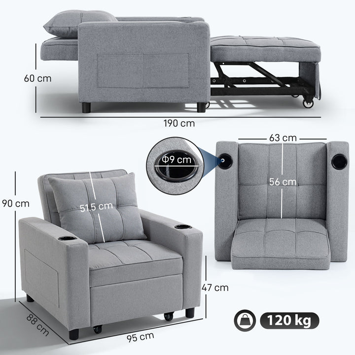 3-in-1 Single Sofa Bed, Convertible Sleeper Chair Bed