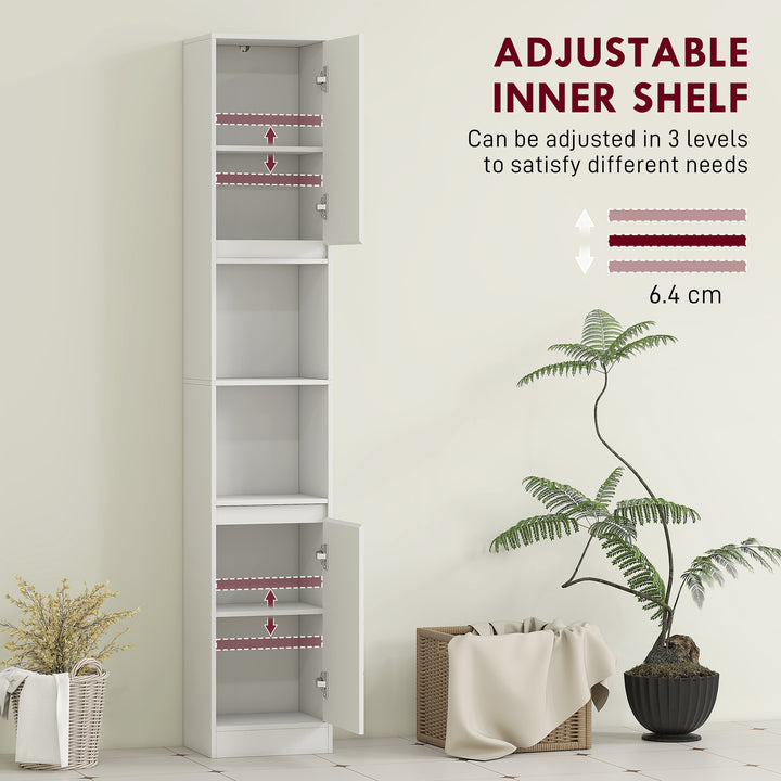 Narrow Bathroom Cabinet, Slim Bathroom Storage Unit with Open Compartment, Freestanding Storage Cupboard with Adjustable Shelves for Small Spaces, 30 x 24 x 170 cm, White