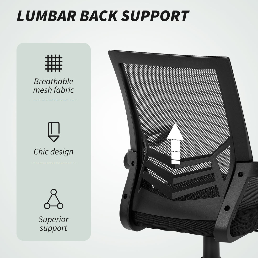 Mesh Office Chair, Computer Desk Chair with Flip-up Armrests, Lumbar Back Support and Swivel Wheels, Black