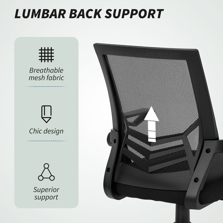Mesh Office Chair, Computer Desk Chair with Flip-up Armrests, Lumbar Back Support and Swivel Wheels, Black
