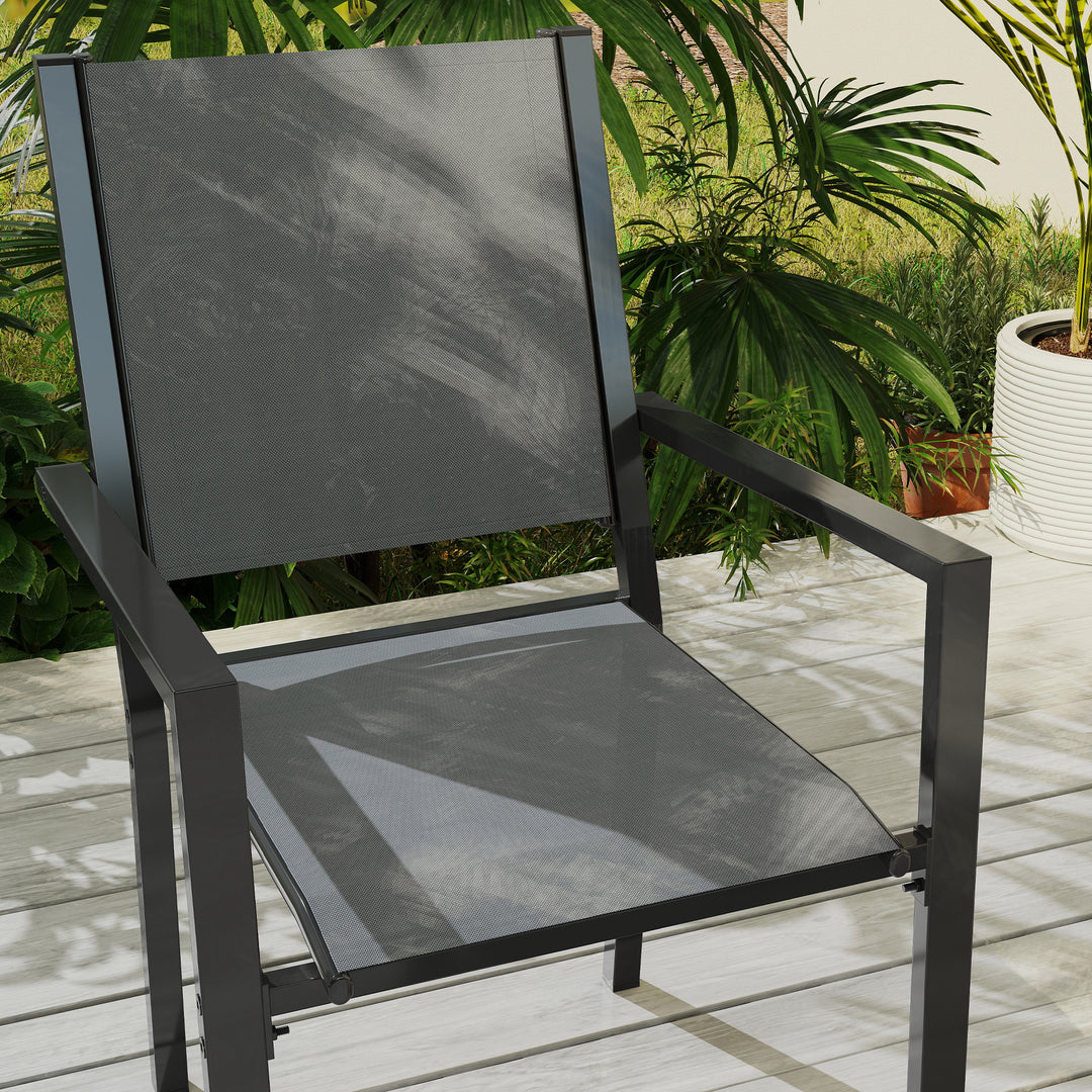 7 Piece Garden Dining Set, Outdoor Furniture Set with 6 Stackable Chairs and 150 cm Rectangle Table, WPC Slatted Top, Rust-Resistant Steel Frame, for Garden, Porch, Terrace