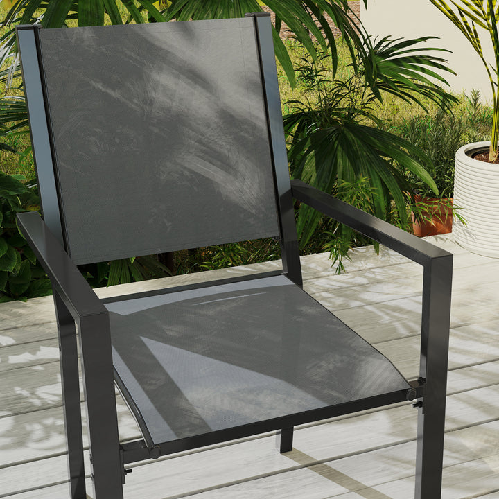 7 Piece Garden Dining Set, Outdoor Furniture Set with 6 Stackable Chairs and 150 cm Rectangle Table, WPC Slatted Top, Rust-Resistant Steel Frame, for Garden, Porch, Terrace