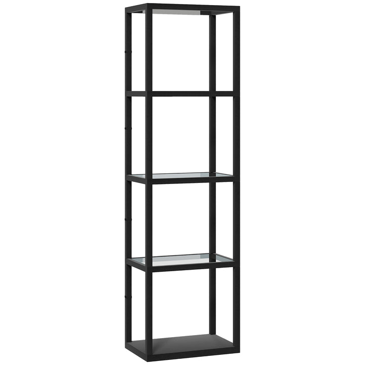 LED Floor Lamp with Glass Shelves, 4 Layers Dimmable Tall Standing Lamp, Modern Column Shelf Floor Light for Living Room, Bedroom, Office, Black