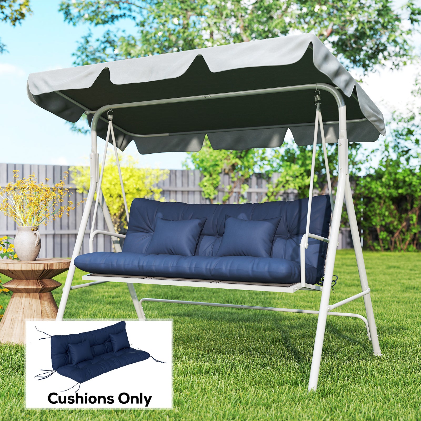 Outdoor Seat Cushions Back Cushion with 2 Pillows, Water Repellent Sea