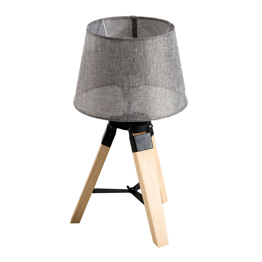 MCL Wooden Tripod Table Lamp for Side, Desk or End Table with E27 Bulb Base（Grey Shade）
