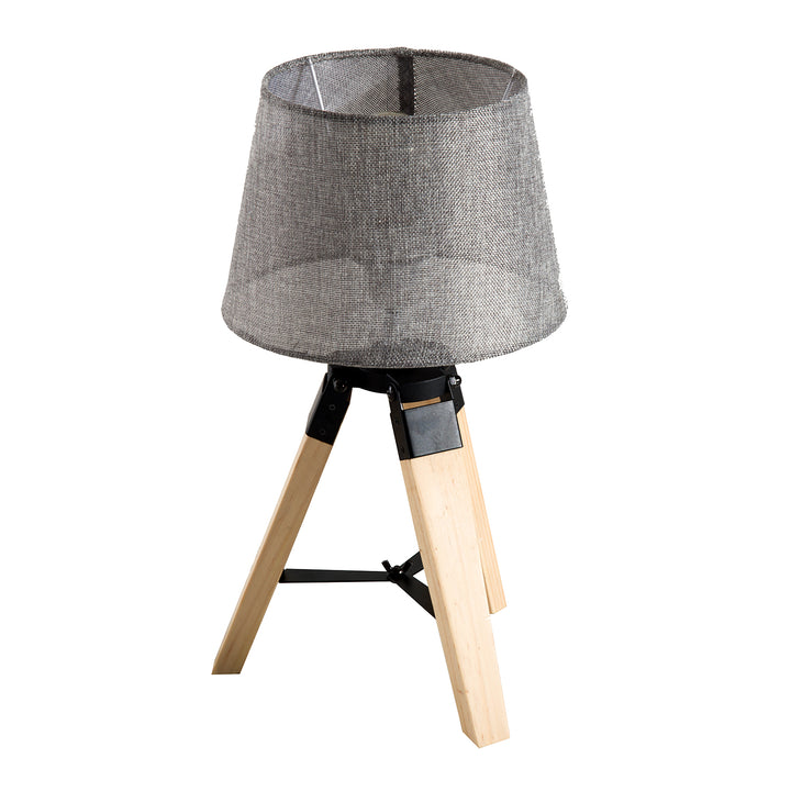 MCL Wooden Tripod Table Lamp for Side, Desk or End Table with E27 Bulb Base（Grey Shade）