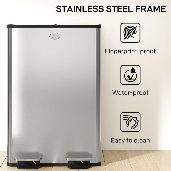 56L Dual Compartment Stainless Steel Bin, with Deodoriser Holders - Si