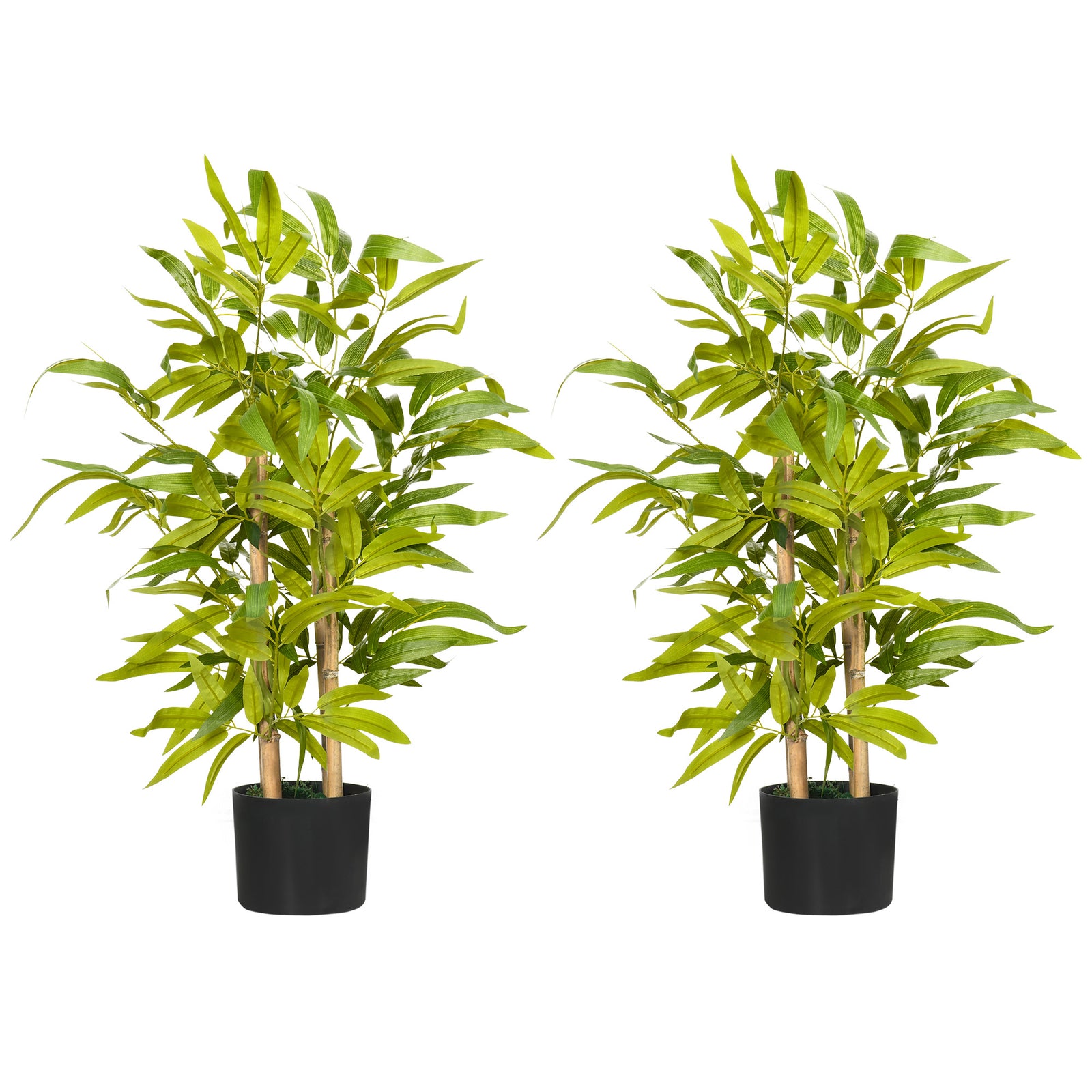 2 PCs Artificial Plants Bamboo Tree in Pot Desk Fake Plants for Home Indoor Outdoor Decor, 15x15x60cm, Green