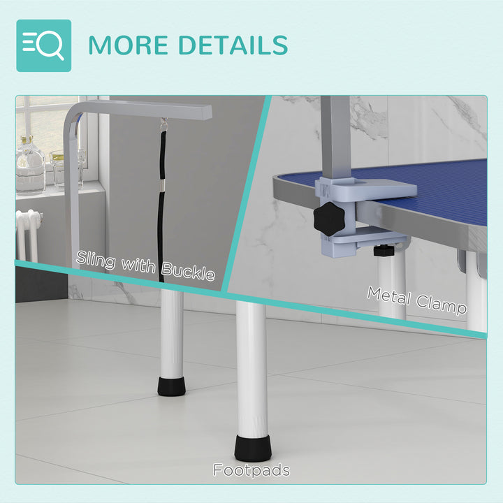 32" Foldable Dog Grooming Table Pet Drying Beauty Table Adjustable Fixed Arm Rubber Top, Blue
