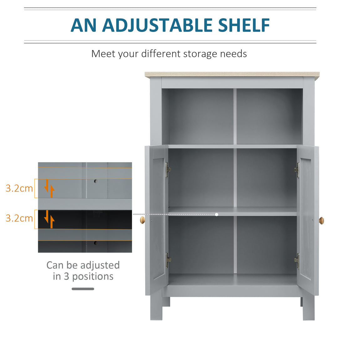 Bathroom Floor Cabinet, Free Standing Cupboard with Double Doors and Adjustable Shelf for Kitchen, Hallway, Living Room, Grey