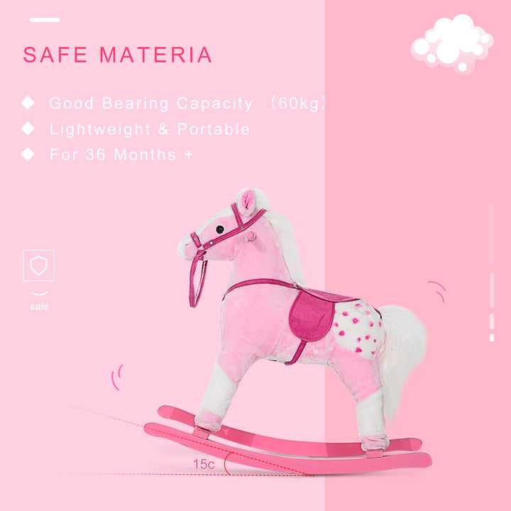 Baby Rocking Horse Plush Ride on Animals Rocker with Sound Handle Grip for Kids 3-6 Years - Pink