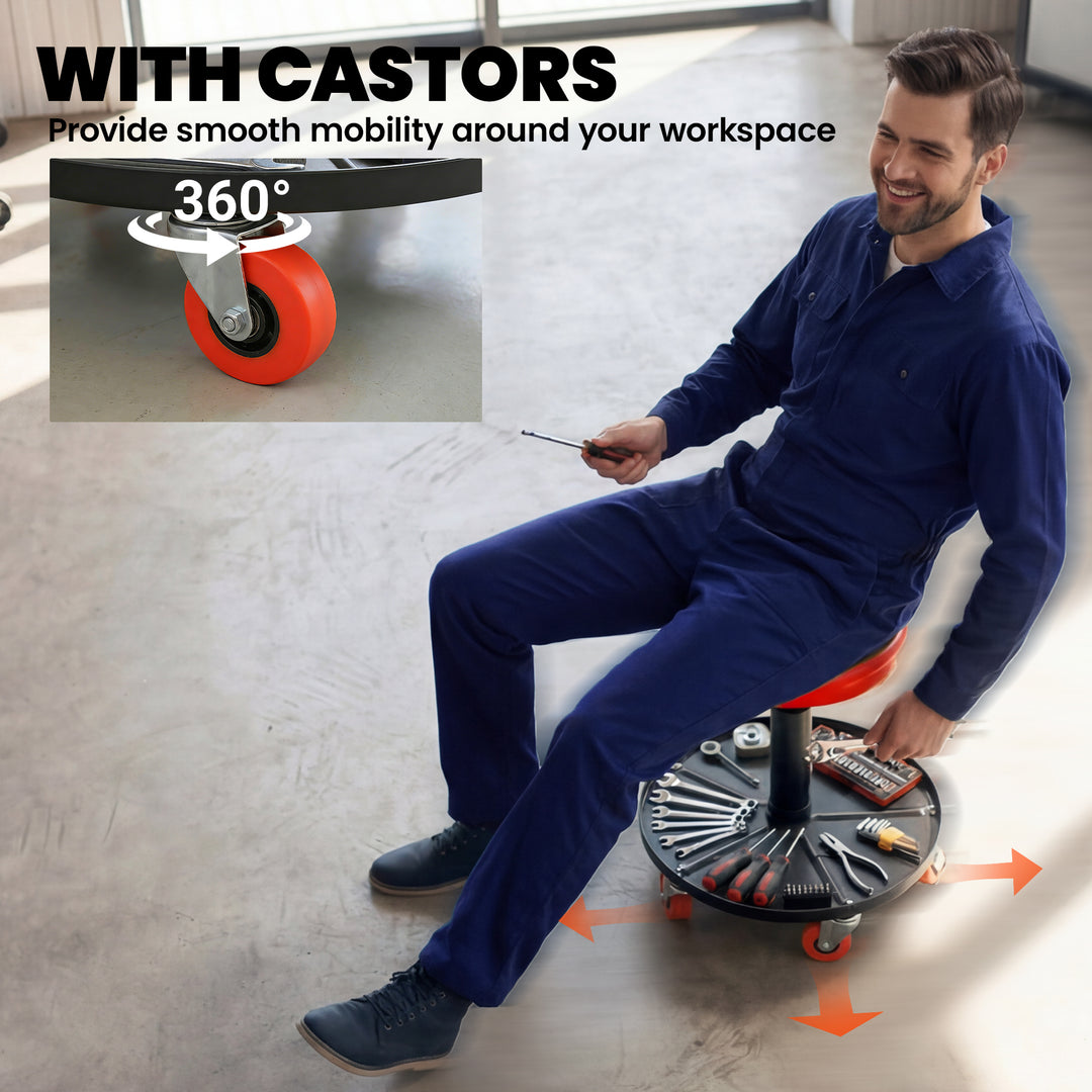 Rolling Mechanical Stool, Pneumatic Adjustable Workshop Stool with Too