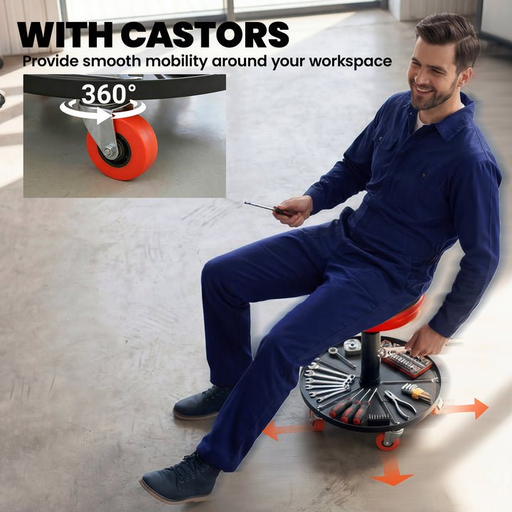 Rolling Mechanical Stool, Pneumatic Adjustable Workshop Stool with Too