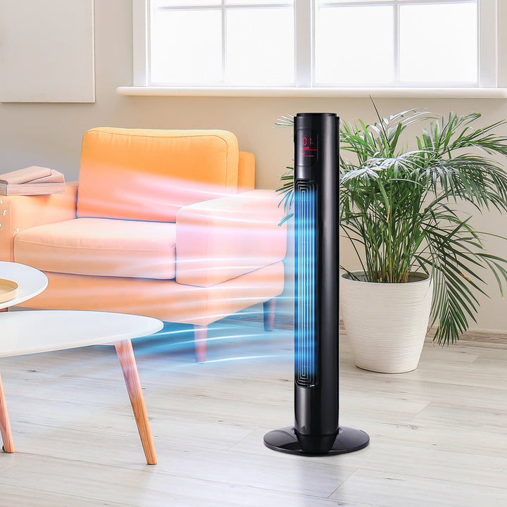 MCL 38'' Freestanding Tower Fan, 3 Speed 3 Mode, 12h Timer, 70 Degree Oscillation, LED Panel, 5M Remote Controller, Black