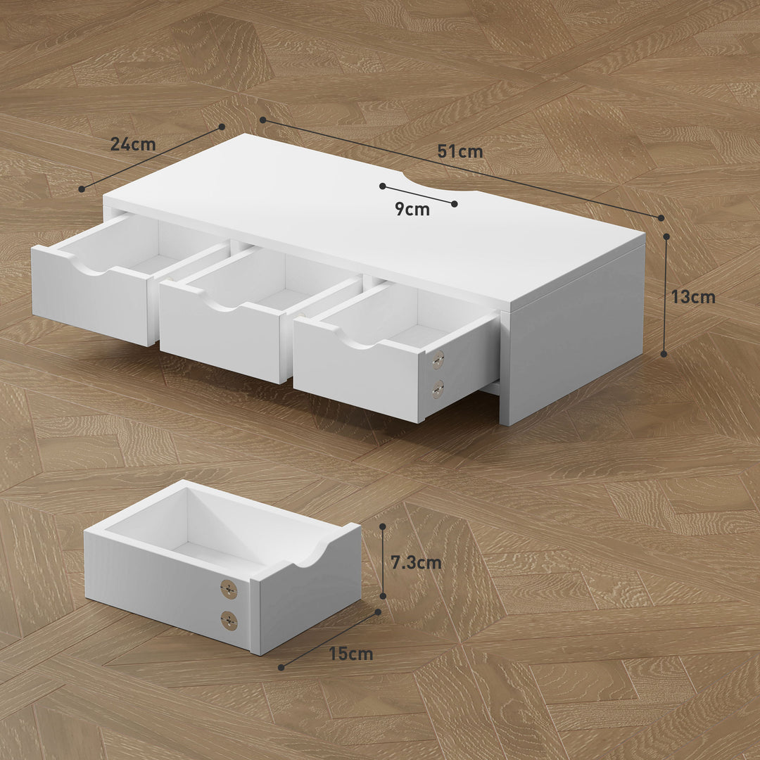 Monitor Stand Riser with 3 Drawers, Monitor Riser for Laptop, Computer, PC, Small Printer, 51 x 24 x 13cm, White