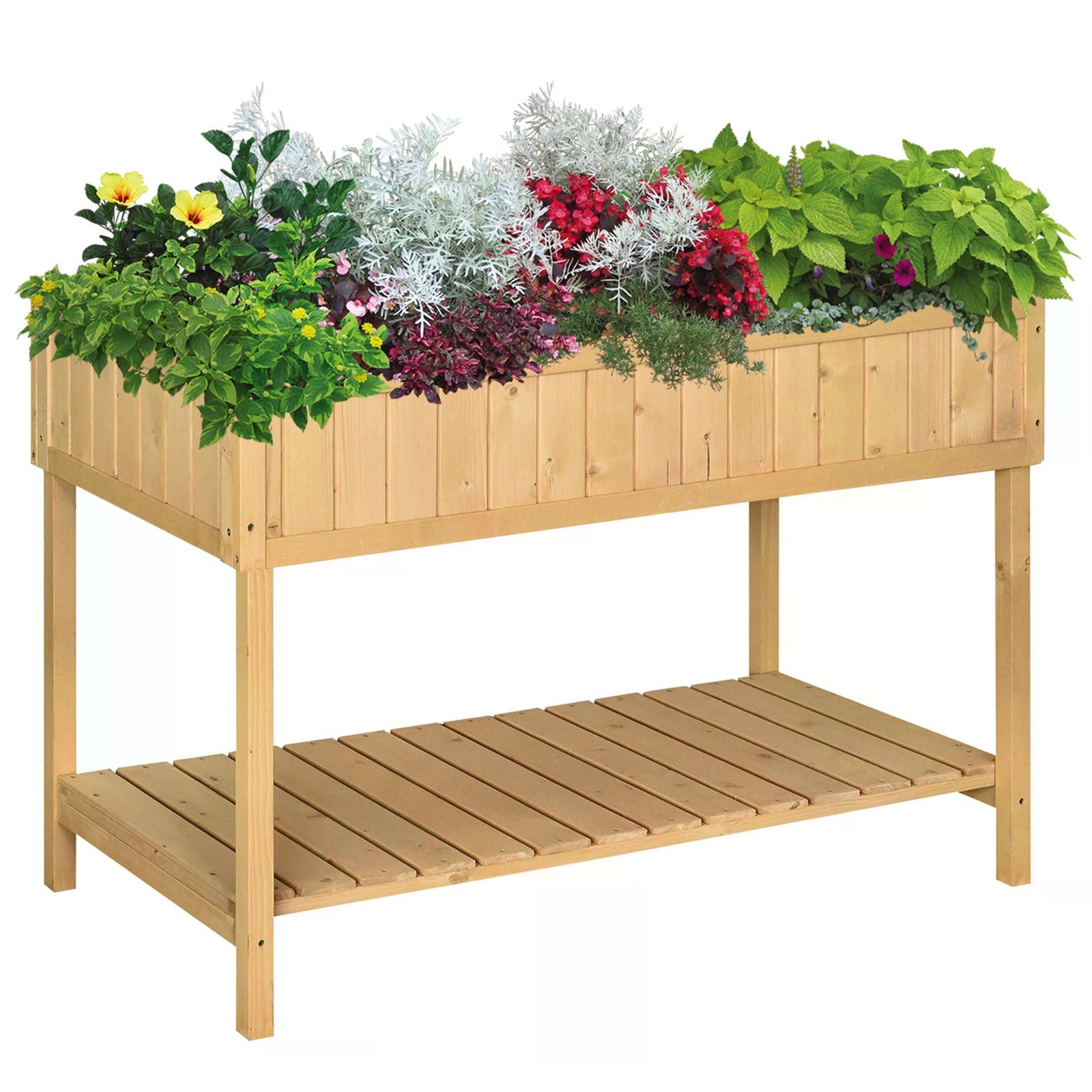 Garden Wooden Planters, Rectangular 8 Compartment Plant Stand, Oak Tone