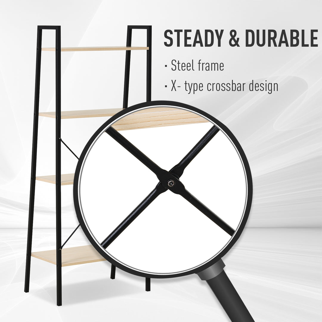 Ladder Shelf, Bookshelf, 4-Tier Industrial Storage Rack for Living Room, Bedroom, Kitchen, Oak and Black