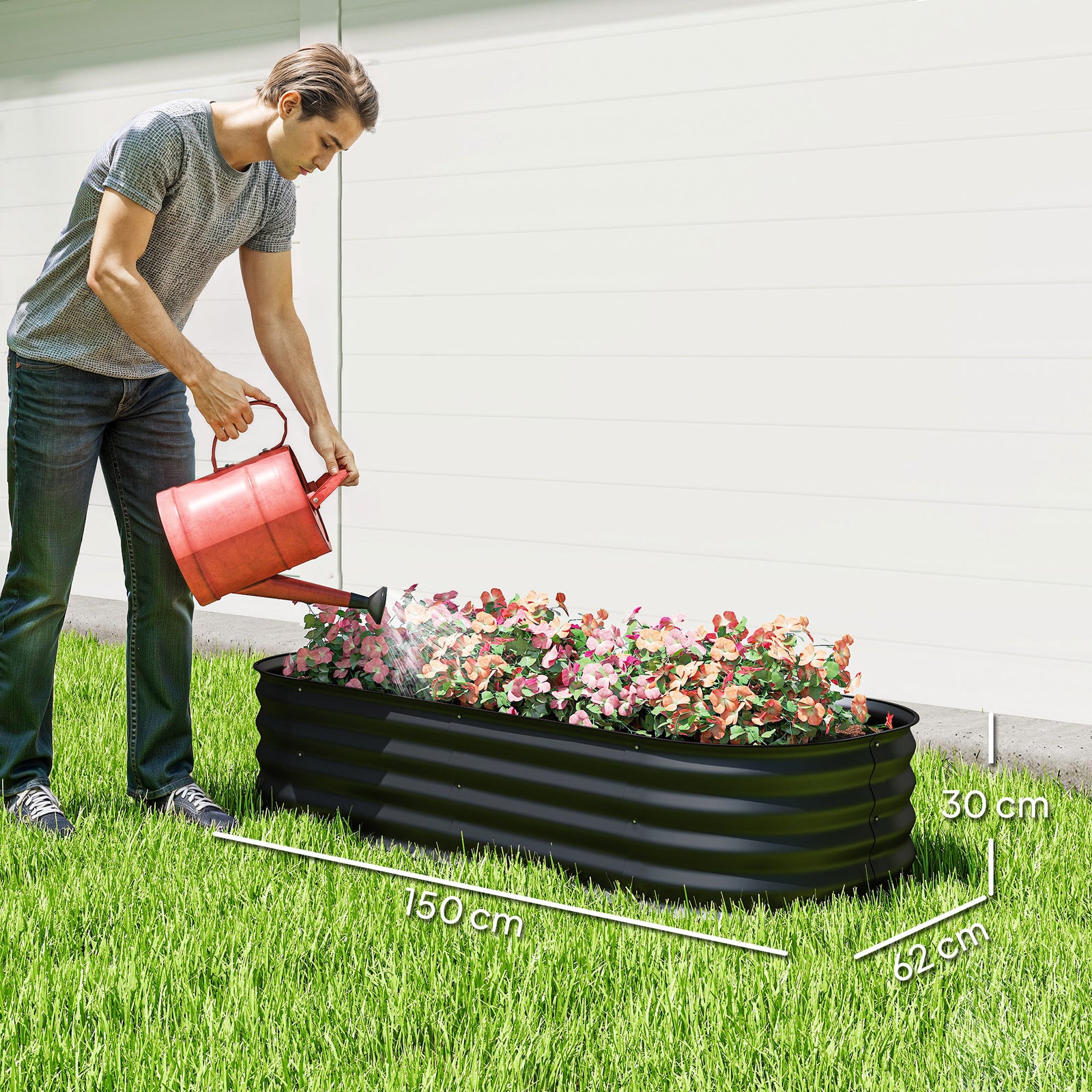 Galvanised Raised Garden Bed, Metal Planter Box with Safety Edging, fo
