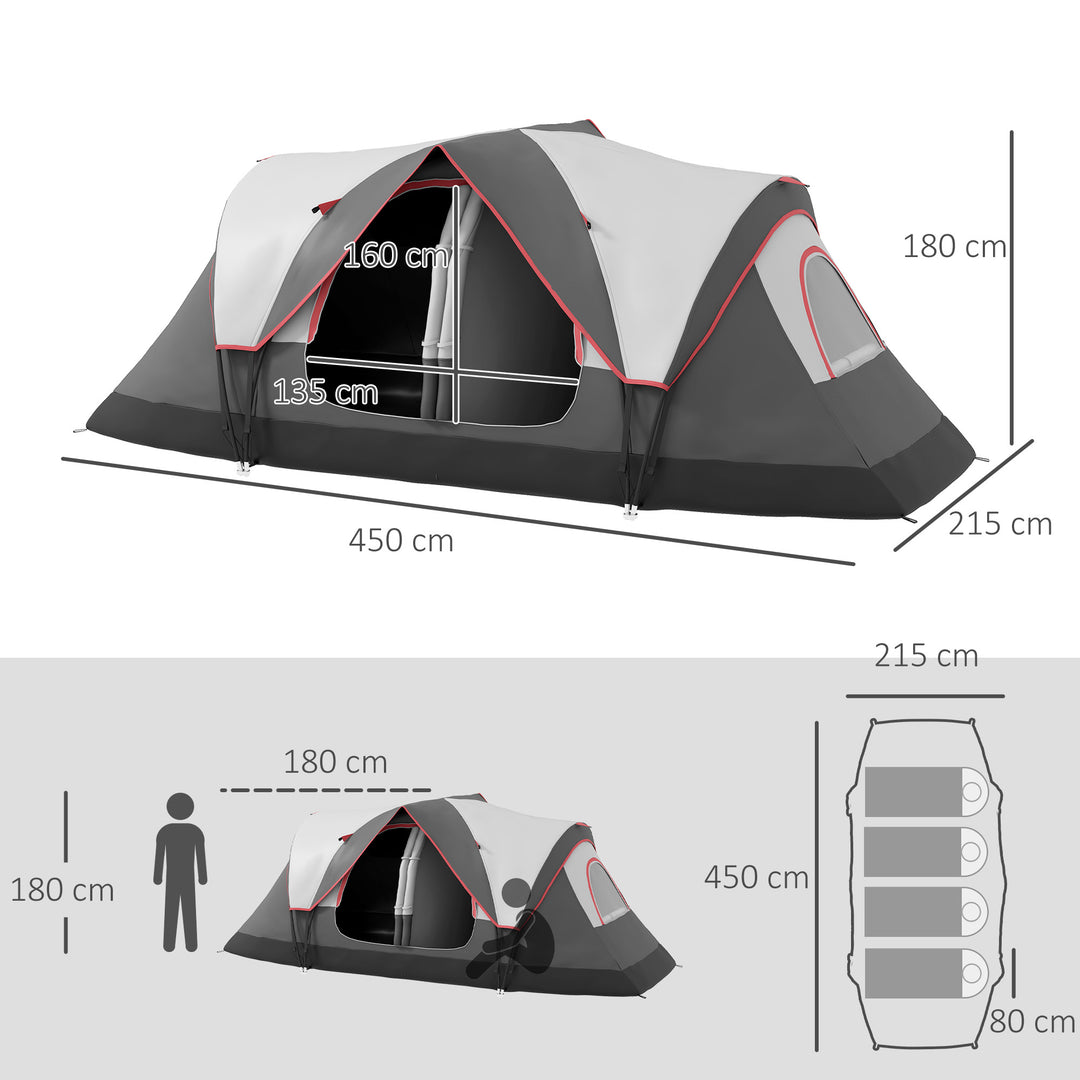 Camping Tent for 6-8 Man with 2000mm Waterproof Rainfly and Carry Bag for Fishing Hiking Festival, Grey
