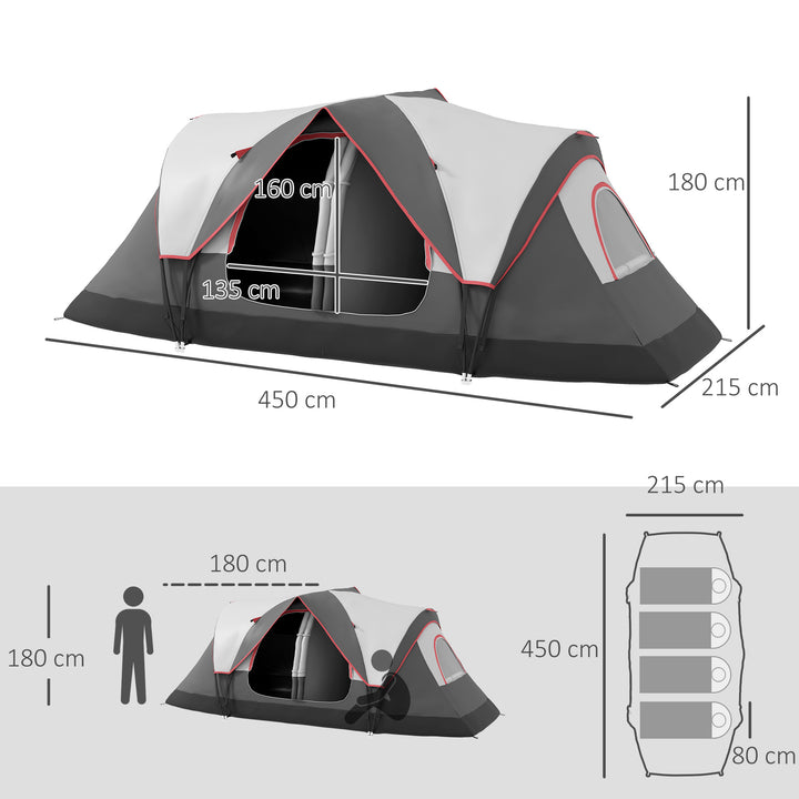 Camping Tent for 6-8 Man with 2000mm Waterproof Rainfly and Carry Bag for Fishing Hiking Festival, Grey