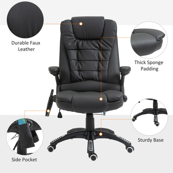 HOMCOM Massage Chair with Heat, High Back PU Leather Executive Office Chair W/ Tilt and Reclining Function, Black | Aosom UK