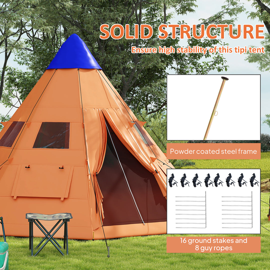 6 Men Tipi Tent with Carry Bag - Orange
