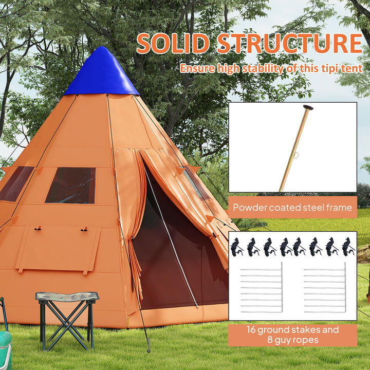 6 Men Tipi Tent with Carry Bag - Orange
