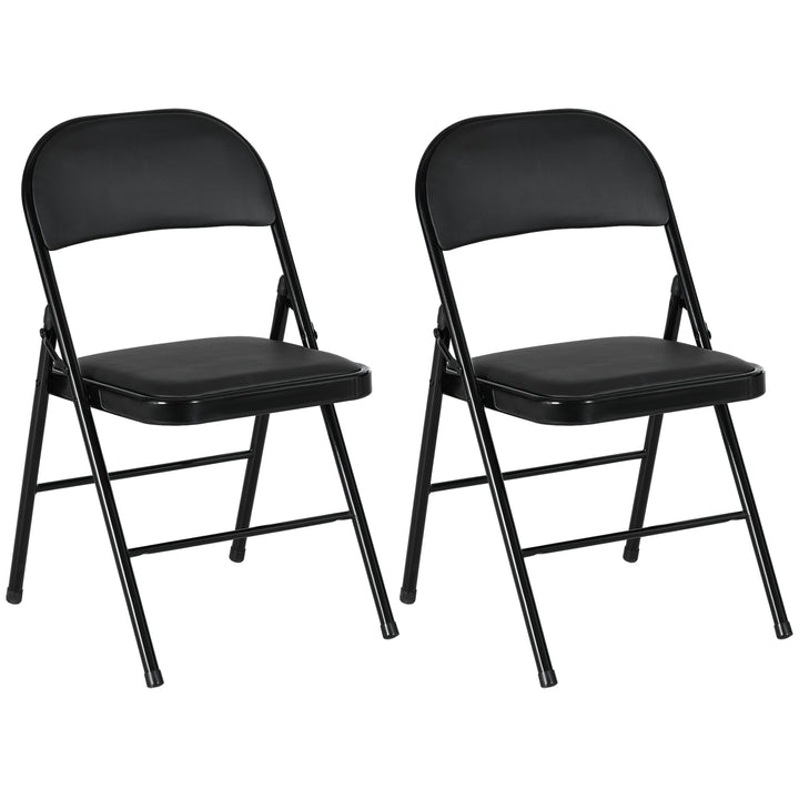 HOMCOM Padded Folding Chairs Set of 2 PU Leather Foldable Chairs with Cushioned Seat and Metal Frame for Home Office Dining, Black | Aosom UK