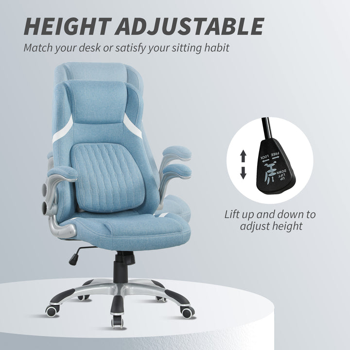 Linen-Look Office Chair, with Adjustable Height and Tension - Blue