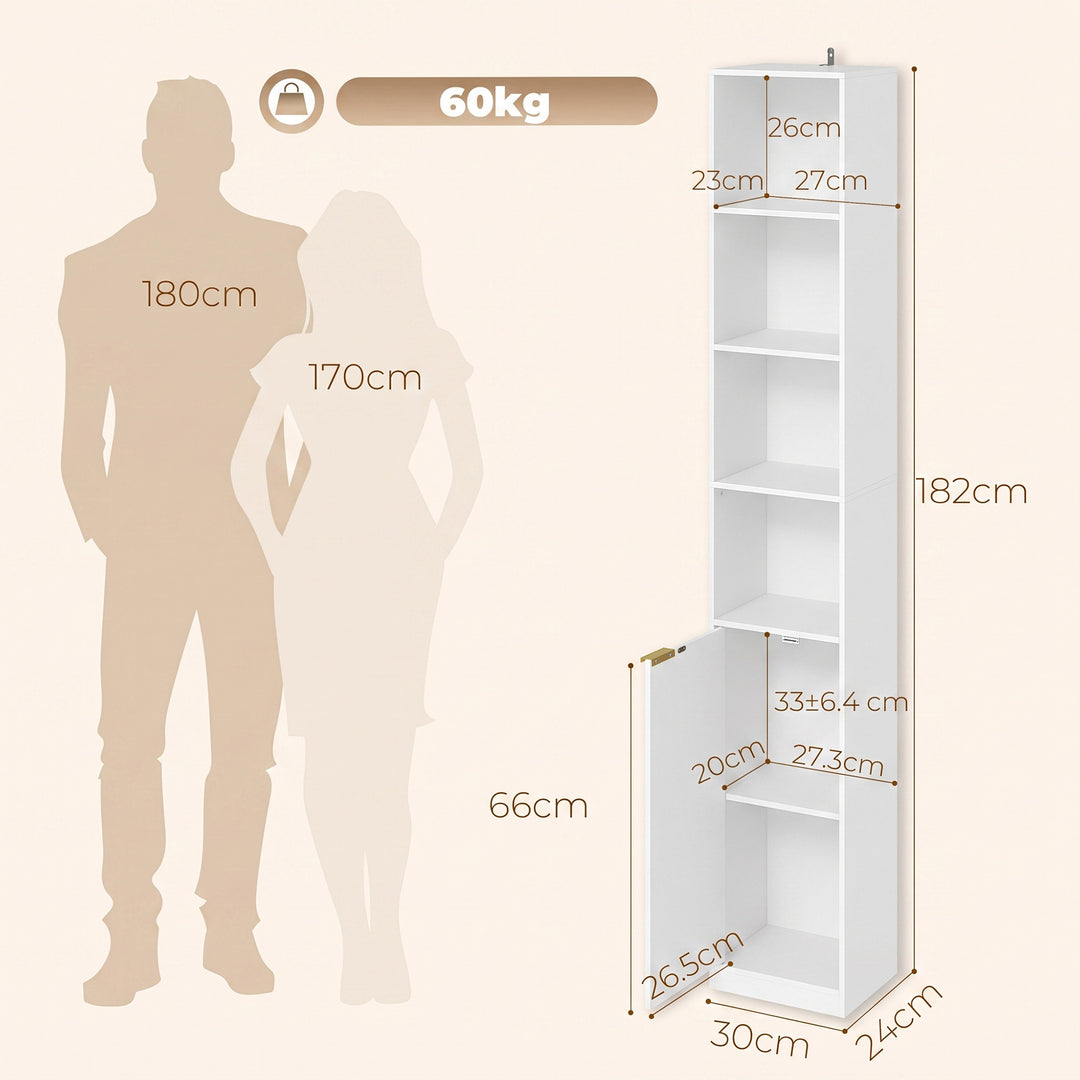Bookcase Adjustable Shelf Bookshelf Anti-Tip Hardware 6-Tier Storage C